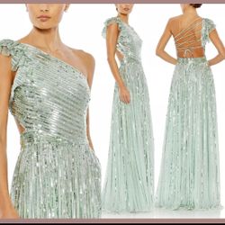 NWT $598 Mac Duggal Sequined One Shoulder Gown PROM SZ 4 