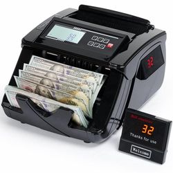 Money Counter Machine, Automatic Bill Counter with Advanced Counterfeit Detection, Supports USD, EUR, CAD, Peso | UV/MG/IR Cash Verification, 1000 Bil