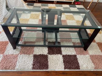 Glass and Dark Wood TV Stand Console Table
