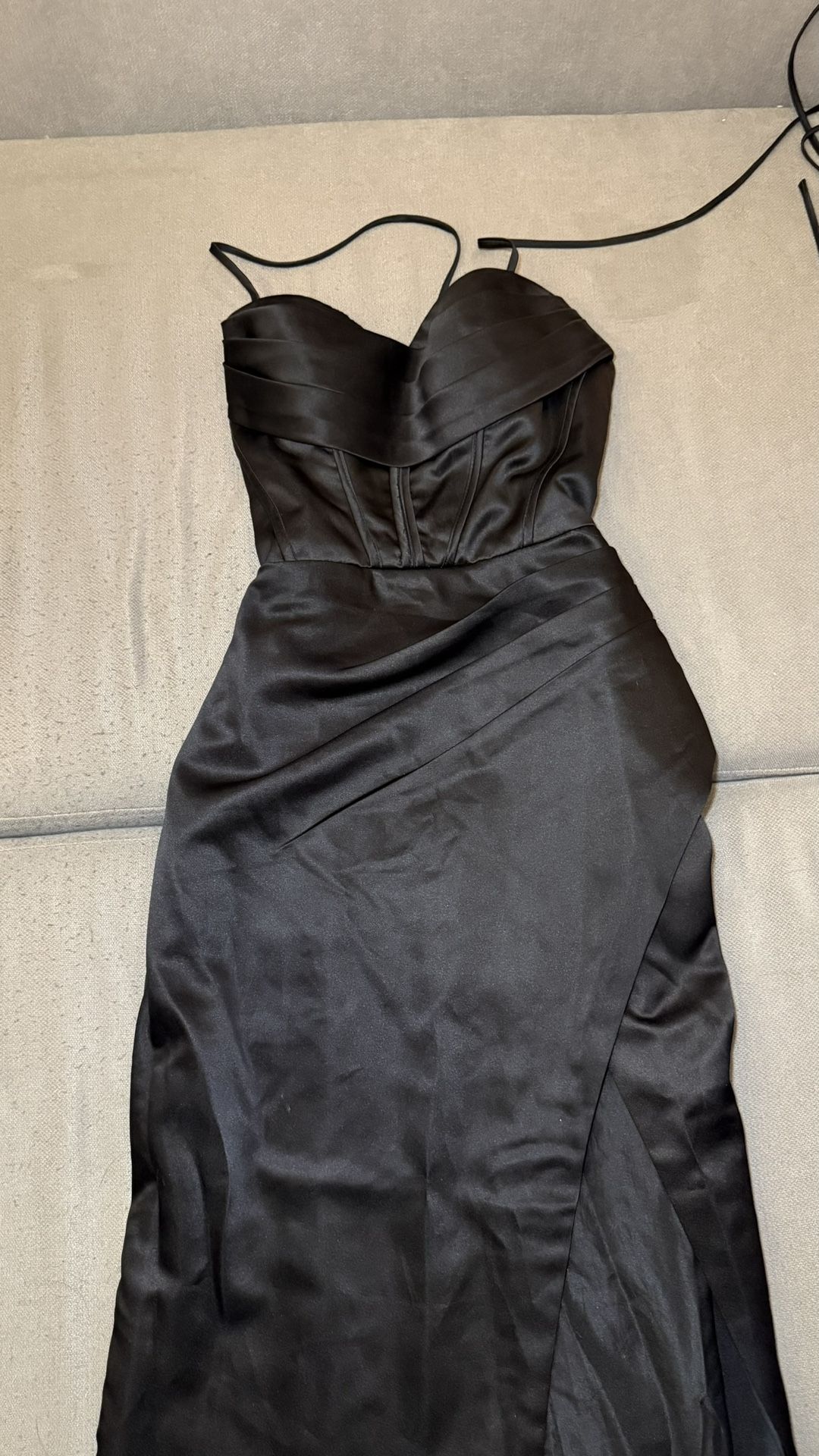 Black Corset Slit Silk Prom Dress