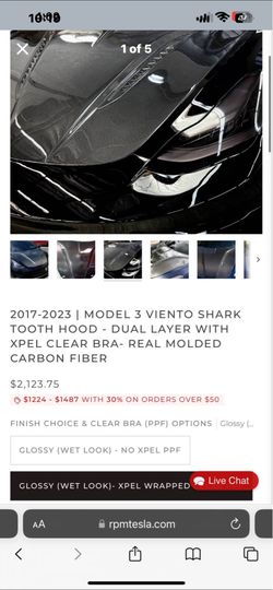 Tesla Model 3 Viento Shark Tooth Hood - Full Carbon  Dual Layer - Real Molded Carbon Fiber  2017-2023