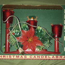 3 Vintage Christmas Red Candelabra In Box Beacon Electric #3720