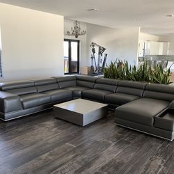 Gray Leather Sectional Couch Sofa (Modani)