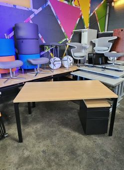 Qty. 10 Maple Work Table Desk + Herman Miller Rolling Cabinet 60x30 **Each**

