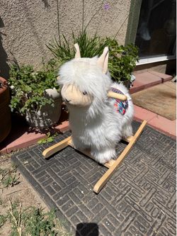 Wonder&Wise Alpaca Soft Plush Ride-On Rocker with Wooden Base for Ages 3+