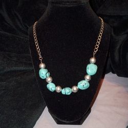 Faux Turquoise And Silver tone Necklace 