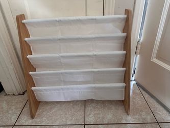 Kids Sling Bookshelf Wood and White Fabric