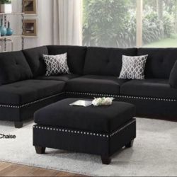 New Black Or Gray Sectional And Ottoman Sofa Couch 