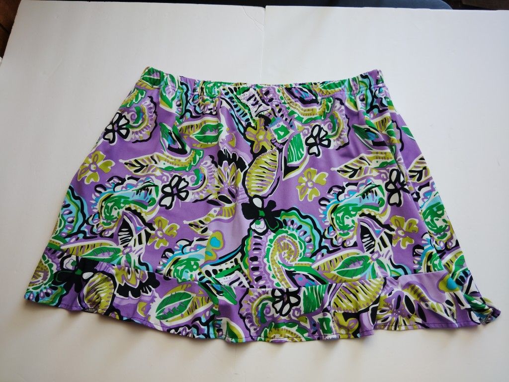 Tennis Skort Purple Multi Floral Print with Hemline Ruffle ~ Size 1X