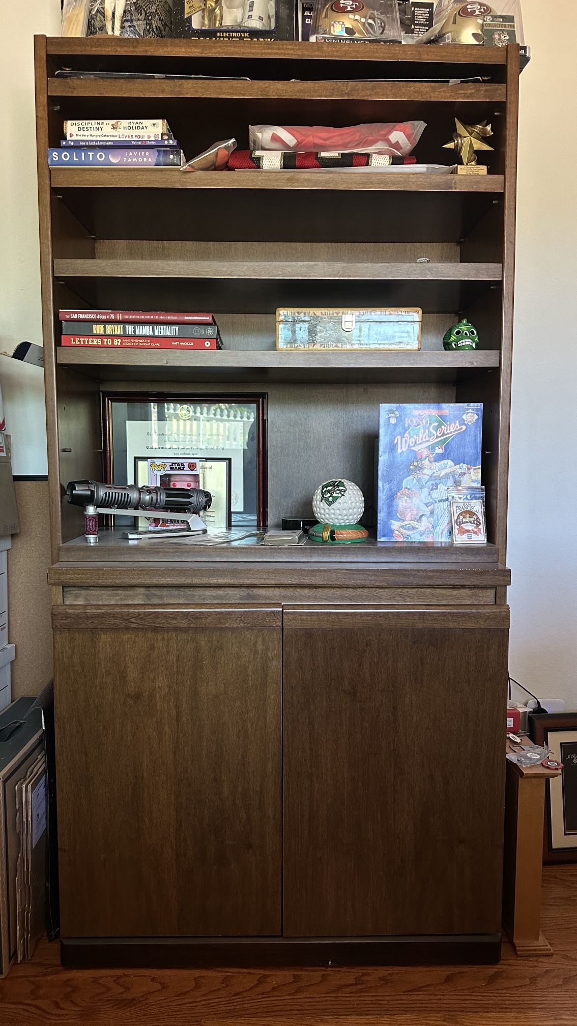 Solid Wood Bookshelf with Cabinet Base – Classic & Sturdy