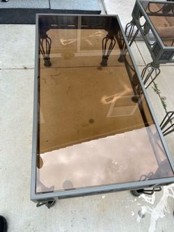Coffee table end table and side table smoke glass antique silver legacy occasional table set 1224