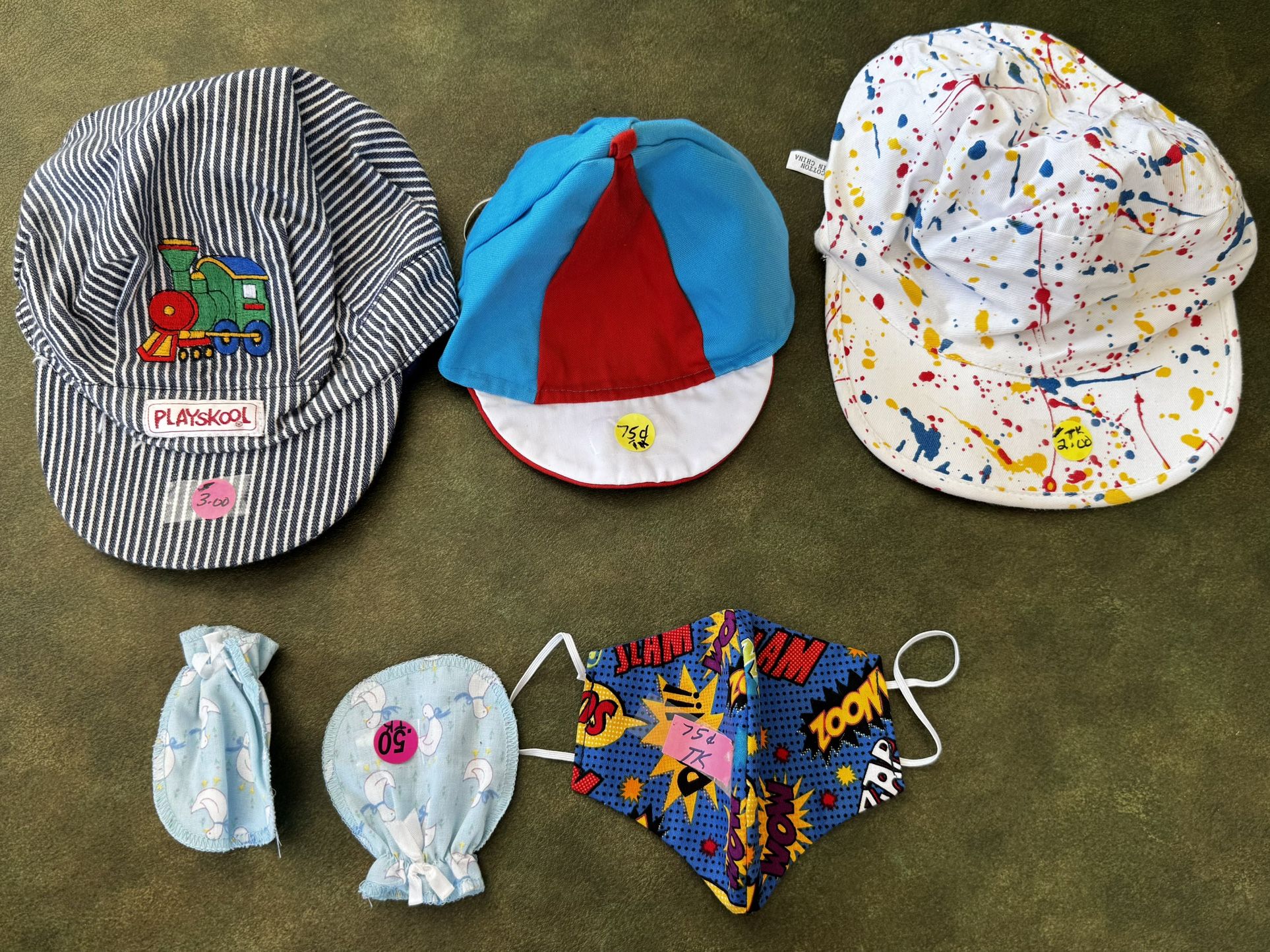 Boy Toddler Hats-3; Infant mittens & Kid’s Hat (See Description for prices, etc.)