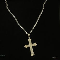 925 Sterling Silver 24” Miami Cuban 5mm Royale Cross Pendant 