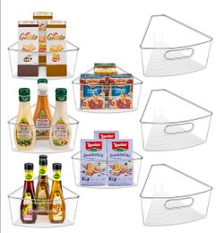 JEISSLIA Lazy Susan Cabinet Organizer Bins for 26"/ 28"/ 32" Diameter Corner Organizer, Plastic Cabinet Storage Bin, 1/8 Wedge - Food Safe, BPA Free, 