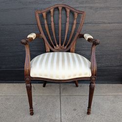 Antique Dark Carved Wood Victorian Arm Chair Vintage 