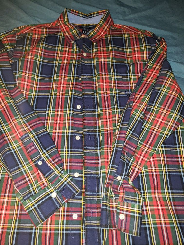 Men's Chaps Button Up Dress Shirt long sleeve Plaid Size XL