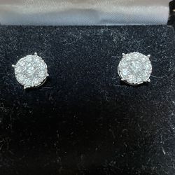 1ct White Gold Diamond Cluster Earrings 