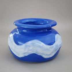 Zelda Hyrule Wind Waker - Handmade Ceramic Succulent Planter - Blue Wave Design - New