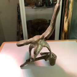 Large Vintage Solid Brass 10” Bald Eagle on Branch Figurine Statue Unpolished