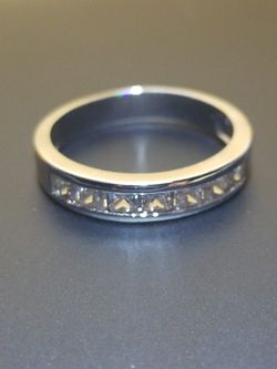 Men's wedding Band titanium over silver 7 Diamond simulated ring size 10.0