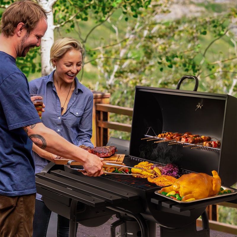 New Charcoal Grill with Offset Smoker Portable Stainless Steel Grill with Cover Versatile Outdoor Camping BBQ and Barrel Smoker for Patio, Backyard & 
