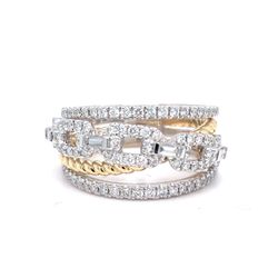 14K Two-Tone Gold Natural Diamond Multi-Row Fashion Ring | Round Brilliant & Baguette 0.67 TCW, G VS1, Size 7
