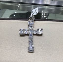 Silver Cross Pendant with Baguette CZ Stones