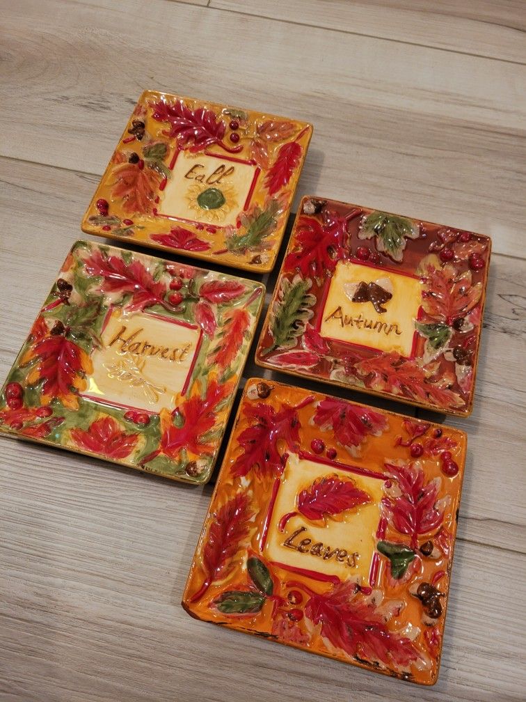 Fall Leaf Collage Plates Set with Box