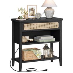   Console Table with Power Outlets, Entryway Table with Storage Shelf, Sofa Table with Drawer, Open Compartment, Rounded Corners, for Living