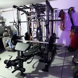 Vesta Fitness Smith Machine 1001 w/Bench Attachment | 230lb Bumpers Olympic Weights | 7ft Olympic Bar | Gym Equipment | FREE DELIVERY🚚 