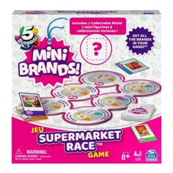 5 Surprise Mini Brands Supermarket Race Board Game by Spin Master, with 2 Collectible Movers for Kids 8 and up