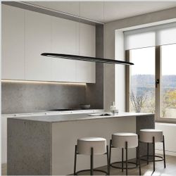 (Brand New in Box)  YISDESIGN 71" Wood Linear Pendant Light Black Linear Pendant Dinning Room Hanging Lights LED Dimmable Chandeliers 50w for Dining R