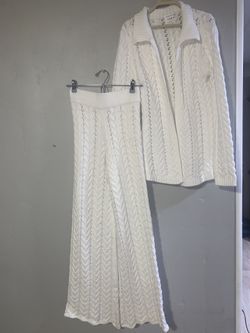 Sabo White Crochet Lounge Pants and Cardigan