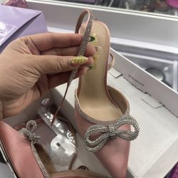 Pink Heels With With Rhinestone Bow