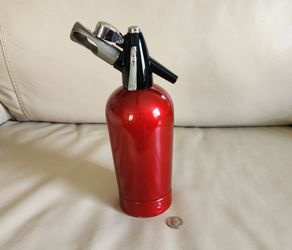 Vintage BOC Sparklets Red Metallic Soda Syphon Siphon - Made in England 1960 to 70
