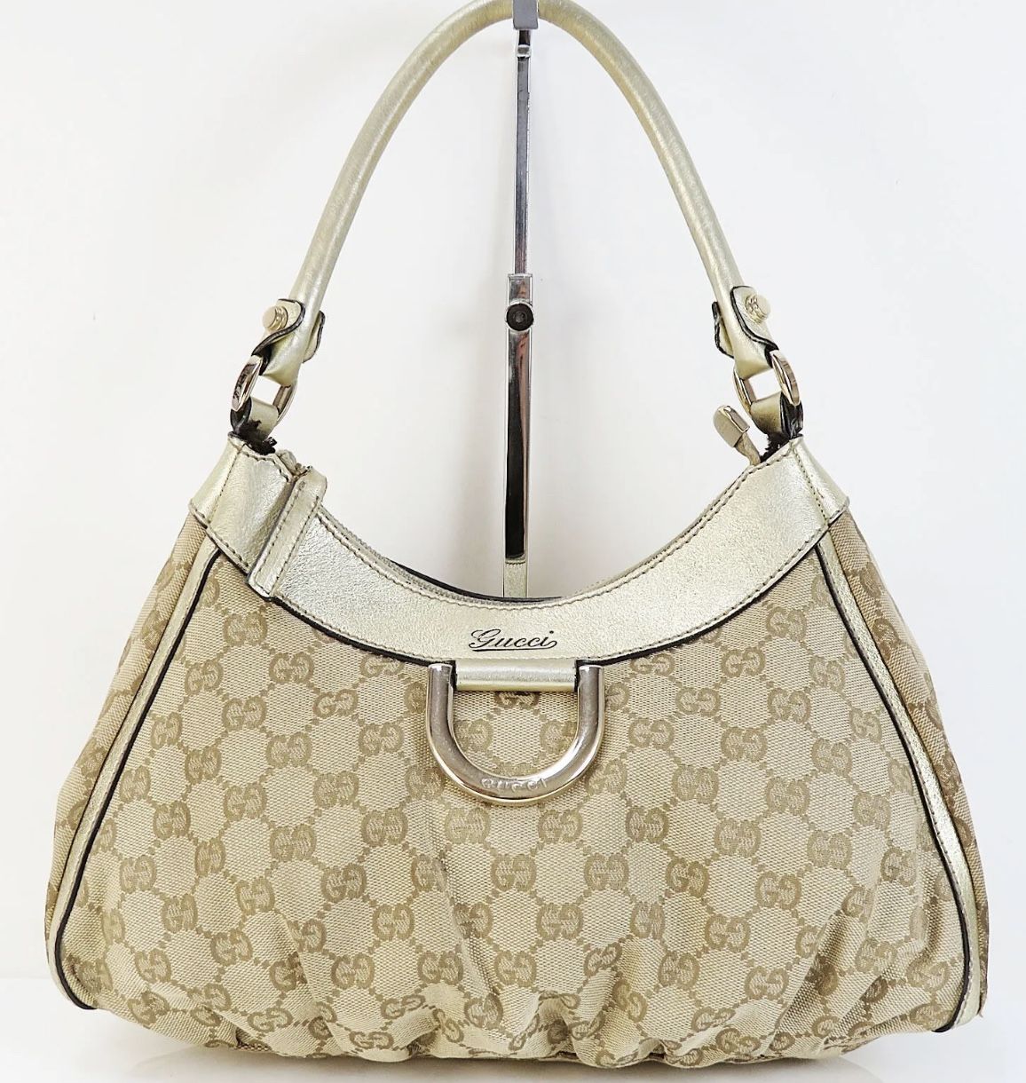 đŸ’¯Authentic GUCCI Brown GG Canvas and Gold Leather Tote Hand Bag Purse