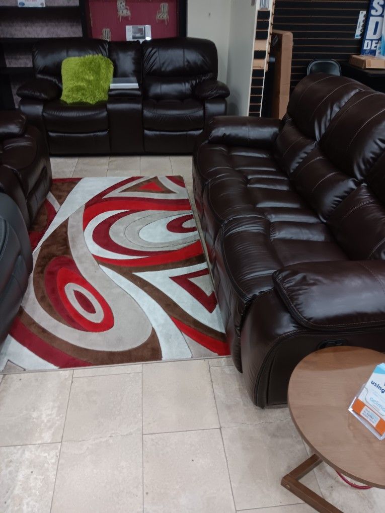 *Manager's Special* Madrid Brown Leather Reclining 3 Piece Sets Delivery And Easy Financing Available 👍