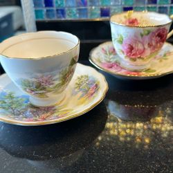 2 Bone china Teacups With Saucers