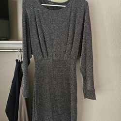 Charcoal/black Evening Dress. Short Rt Above Knees Size Large. Back Comes Down Rt Above Waist To Leave Waist Bare.