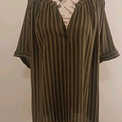 XXL Worthington Olive Green and Black Striped Blouse