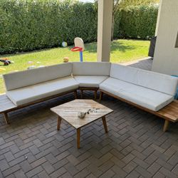 Outdoor Couch Teak Patio Sectional And Table Furniture Set