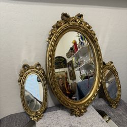 Vtg Burwood Ribbons Bows Wall Mirror With 2 Side Mirrors.
