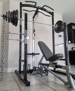 Gold's gym olympic bench weight and power rack online home gym