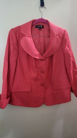 Kasper Woman Coral Pink Skirt Suit Set 2pc Textured Blazer & Pencil Skirt 14W