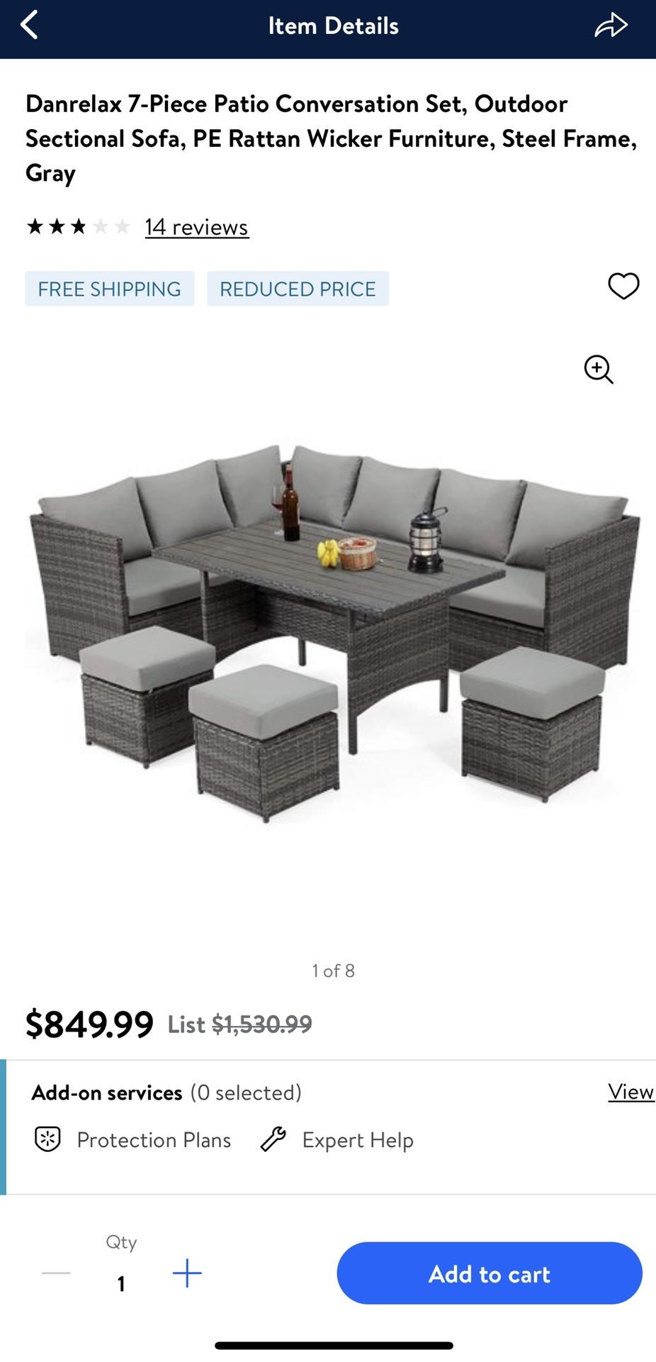Danrelax 7-Piece Patio Conversation Set, Outdoor Sectional Sofa, PE Rattan Wicker Furniture, Steel Frame, Gray