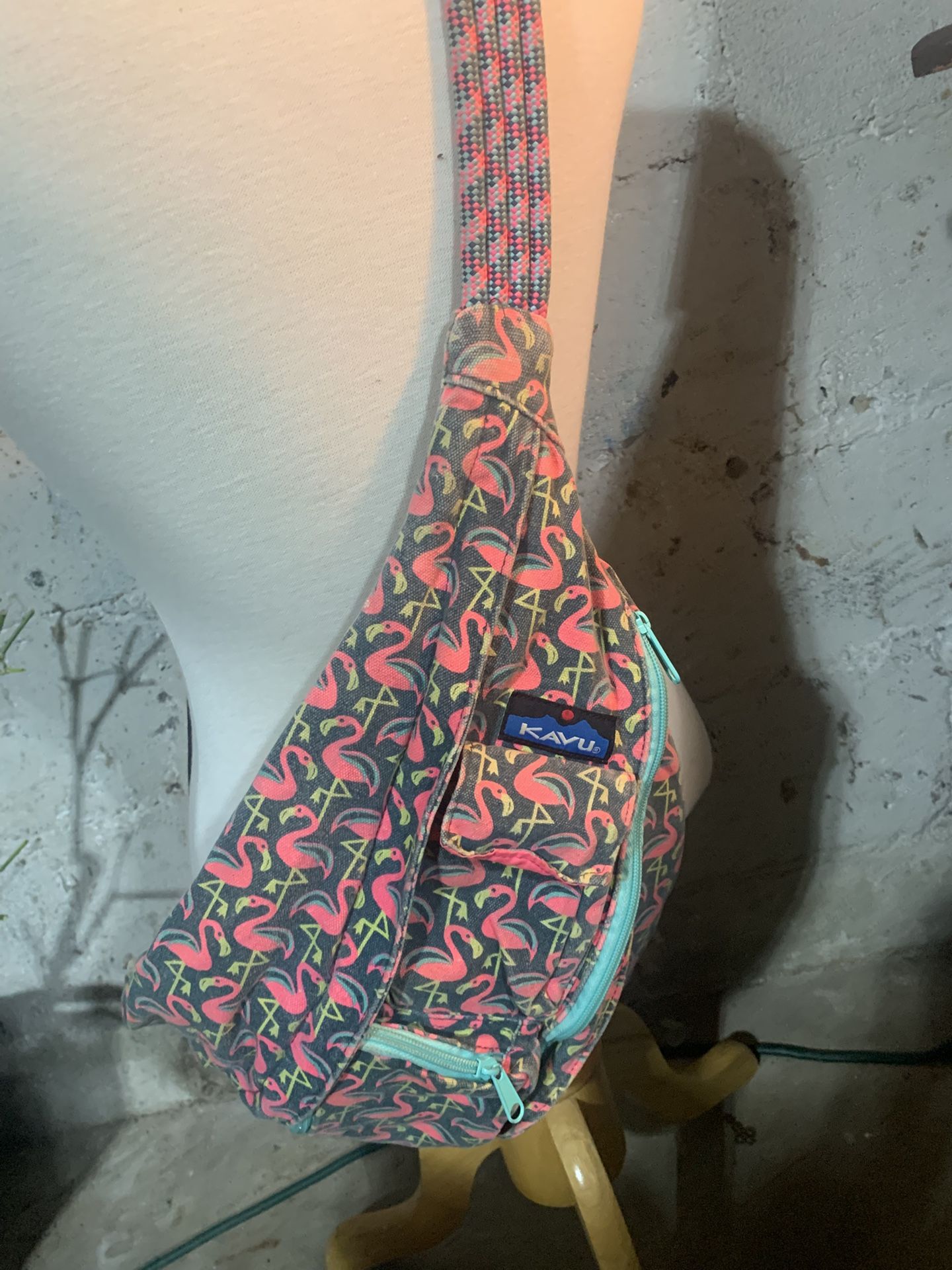 Kavu Original Rope Bag RARE Pink Flaming Crossbody Messenger Sling Bag Backpack