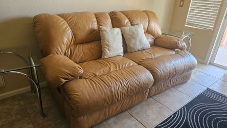 Leather Tan Loveseat