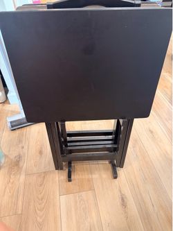 Set of 4 Black Folding TV Tray Tables with Stand