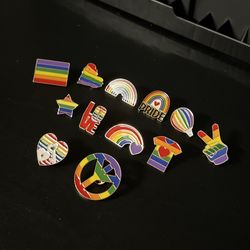 12 LGBTQ RAINBOW PRIDE PINS… Love, Peace, Hearts and MORE (NEW)