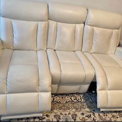 (FREE DELIVERY) Tuxedo White 84" Power Reclining Sofa